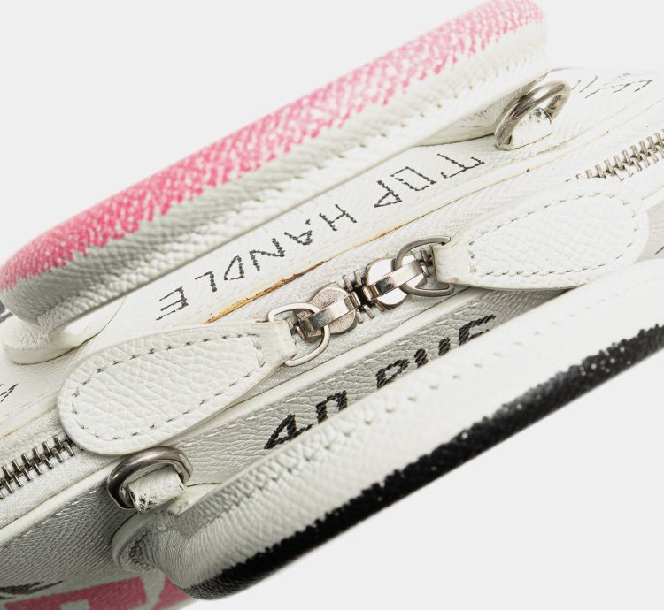 Balenciaga White Xxs Grained Calfskin Graffiti Ville Top Handle Bag