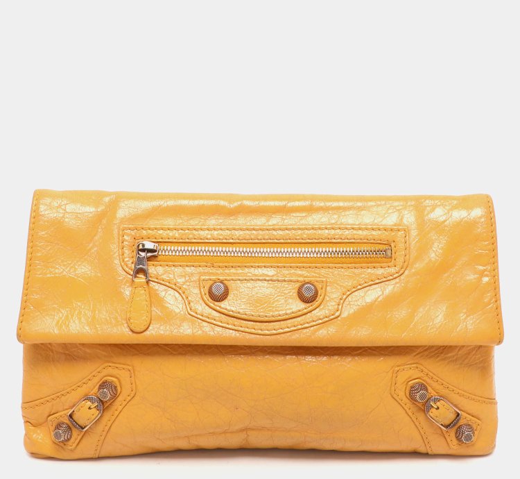 Balenciaga Yellow Leather Classic Giant 12 Hardware Envelope Clutch