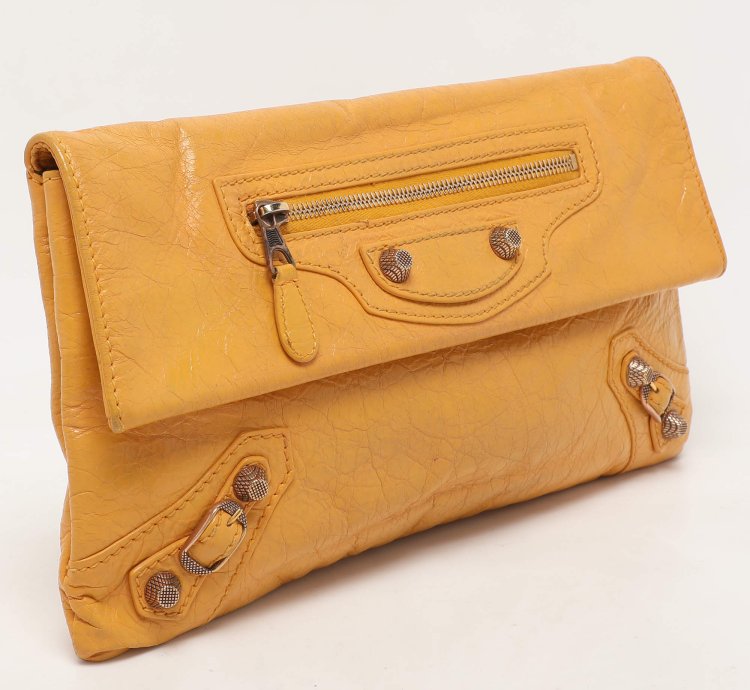 Balenciaga Yellow Leather Classic Giant 12 Hardware Envelope Clutch