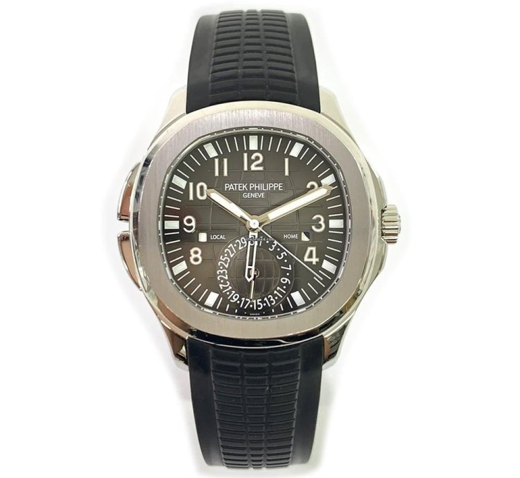 Patek Philippe Aquanaut Travel Time 5164a-001 Stainless Steel With Black Rubber Watch Black Dial 2013