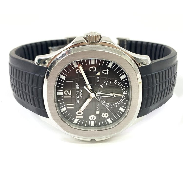 Patek Philippe Aquanaut Travel Time 5164a-001 Stainless Steel With Black Rubber Watch Black Dial 2013