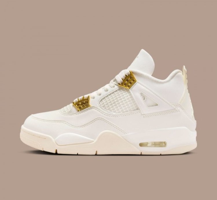 Nike Air Jordan 4 Metalic Sail Gold Basketball Sneakers Semi Ua