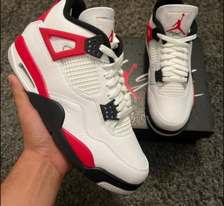 Nike Air Jordan 4 Red Cement Basketball Sneakers Semi Ua
