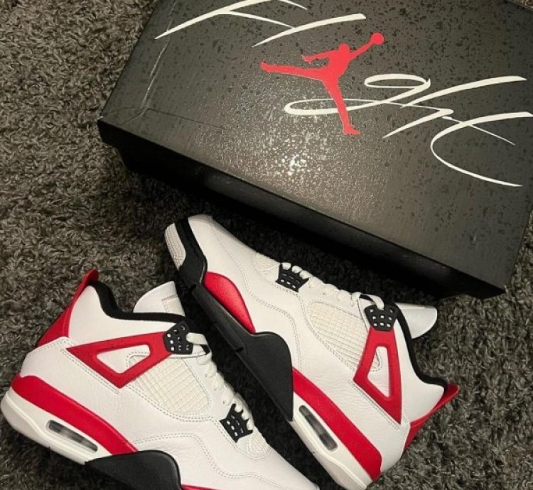 Nike Air Jordan 4 Red Cement Basketball Sneakers Semi Ua