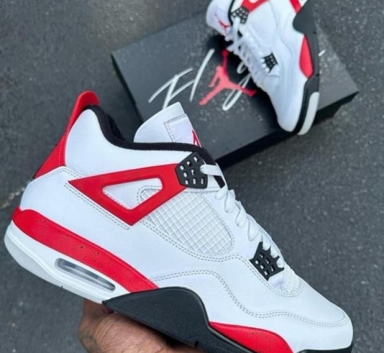 Nike Air Jordan 4 Red Cement Basketball Sneakers Semi Ua