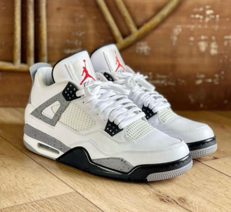 Nike Air Jordan 4 White Cement Basketball Sneakers Semi Ua
