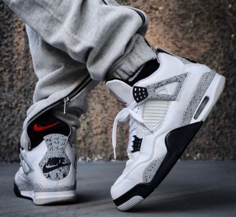 Nike Air Jordan 4 White Cement Basketball Sneakers Semi Ua