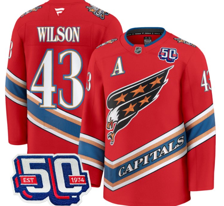 Men Tom Wilson Jersey 43 Washington Capitals Eagle 50th Anniversary Red