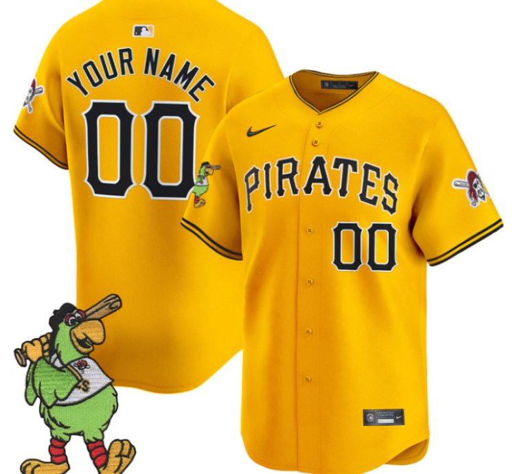Custom Pittsburgh Pirates Jersey Pirate Parrot Patch Premier Limited Stitched Gold