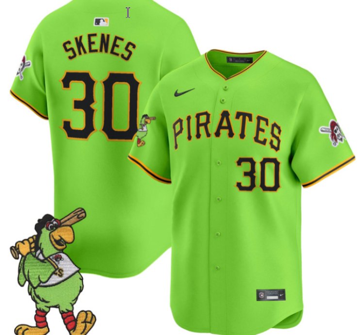 Paul Skenes Jersey 30 Pittsburgh Pirates Pirate Parrot Patch Premier Limited Stitched Green