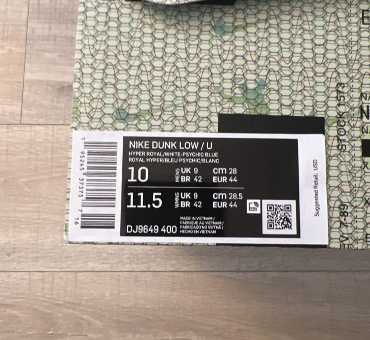 Union Nike Dunk Size 10