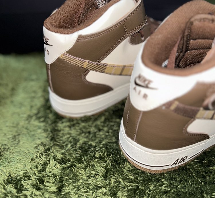 Us 11 Nike Air Force 1 Mid Cacao Brown Plaid Swoosh