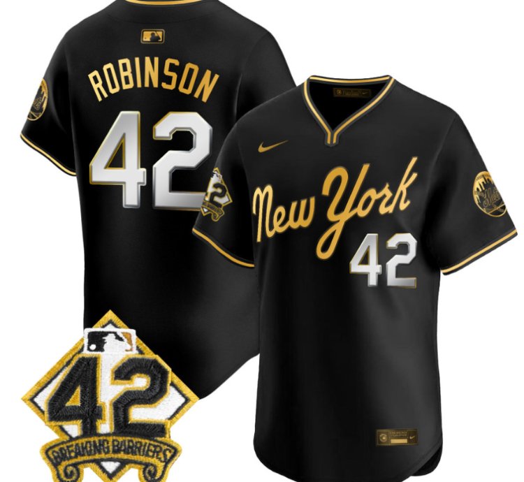 Jackie Robinson Jersey 42 New York Mets 2025 Road Alternate Stitched Black Gold