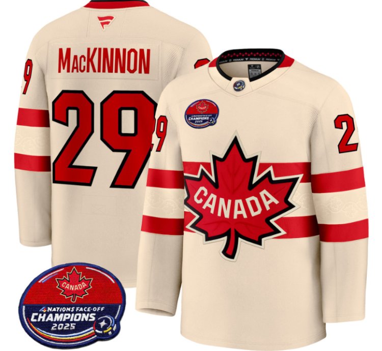 Men Nathan Mackinnon Jersey 29 Canada 4 Nations Faceoff 2025 Champions V2 Cream