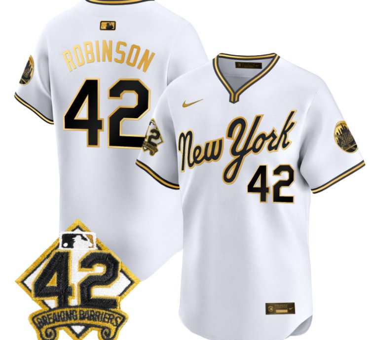 Jackie Robinson Jersey 42 New York Mets 2025 Road Alternate Stitched White Gold