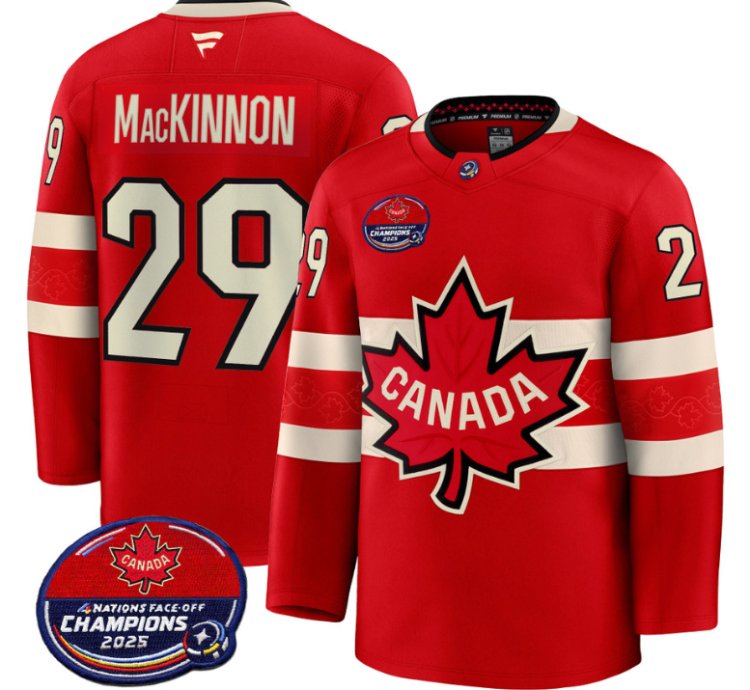 Men Nathan Mackinnon Jersey 29 Canada 4 Nations Face-off 2025 Champions V2 Red