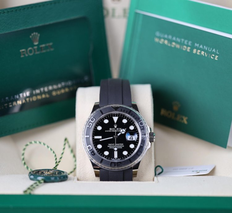Rolex Yacht-master 42 Wei Gold Schwarz - 2022 - Lc100 - Neu Ungetragen - Fullset