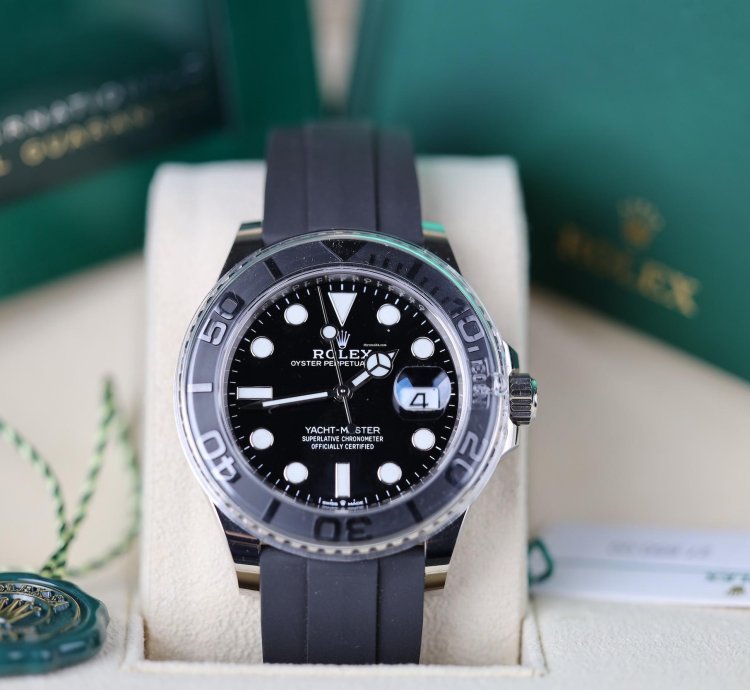 Rolex Yacht-master 42 Wei Gold Schwarz - 2022 - Lc100 - Neu Ungetragen - Fullset
