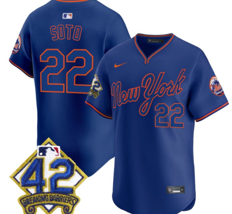 Juan Soto Jersey 22 New York Mets 2025 Jackie Robinson Patch Road Alternate Stitched Royal