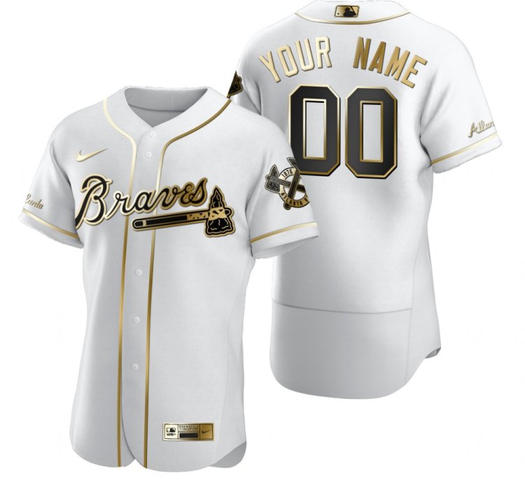 Atlanta Braves Custom White Stitched Mlb Flex Base Golden Edition Jersey