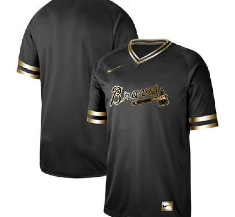 Atlanta Braves Customized Black Gold Flexbase Jersey