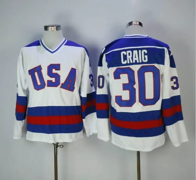 Mens Jim Craig Jersey 30 1980 Miracle On Ice White All Stitched