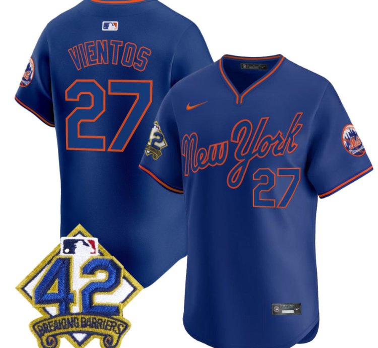 Mark Vientos Jersey 27 New York Mets 2025 Jackie Robinson Patch Road Alternate Stitched Royal
