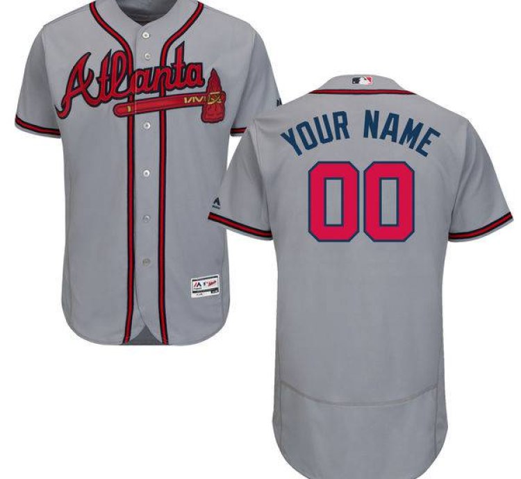 Atlanta Braves Grey Customized Flexbase Majestic Mlb Collection Jersey