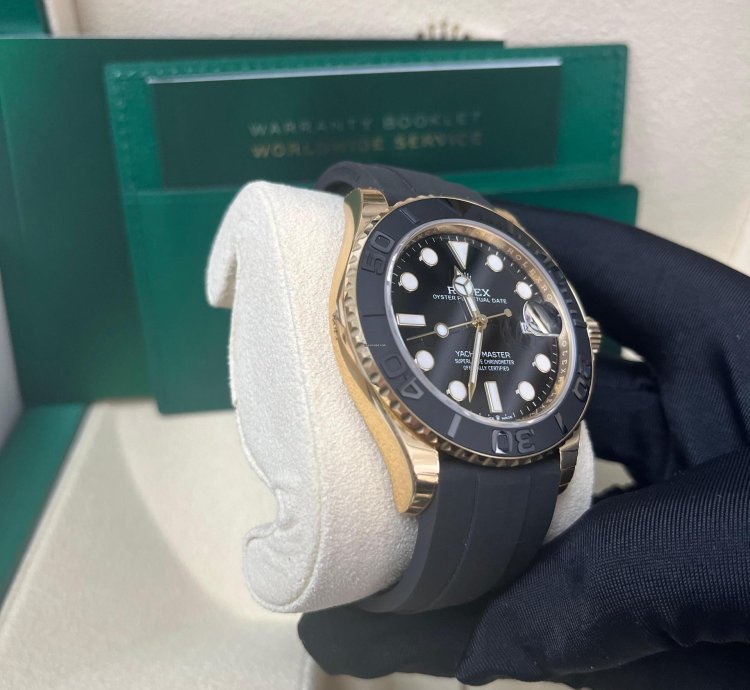 Rolex Yacht-master 42 Yellow Gold Yacht-master 42 Watch - Black Dial - Oysterflex Strap 226658