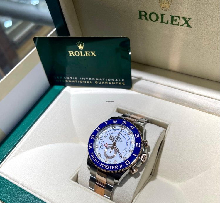 Rolex Yacht-master Ii 116681 Mercedes Hands 18k Rose Gold Steel Oyster Box Papers Unworn