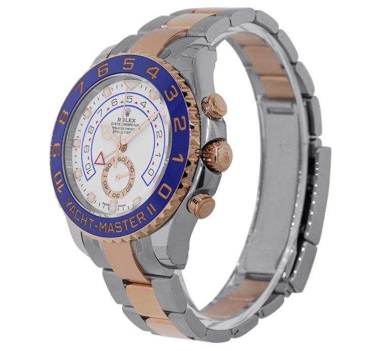 Rolex Yacht-master Ii 116681 Steel 18k Rose Gold Mercedes Hands White Dial 44 Mm