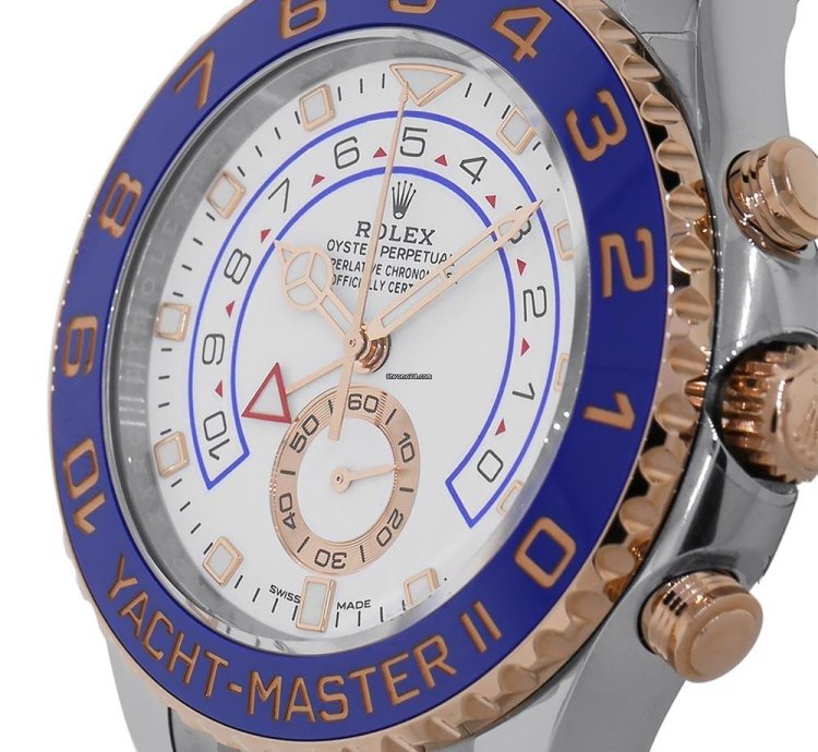 Rolex Yacht-master Ii 116681 Steel 18k Rose Gold Mercedes Hands White Dial 44 Mm