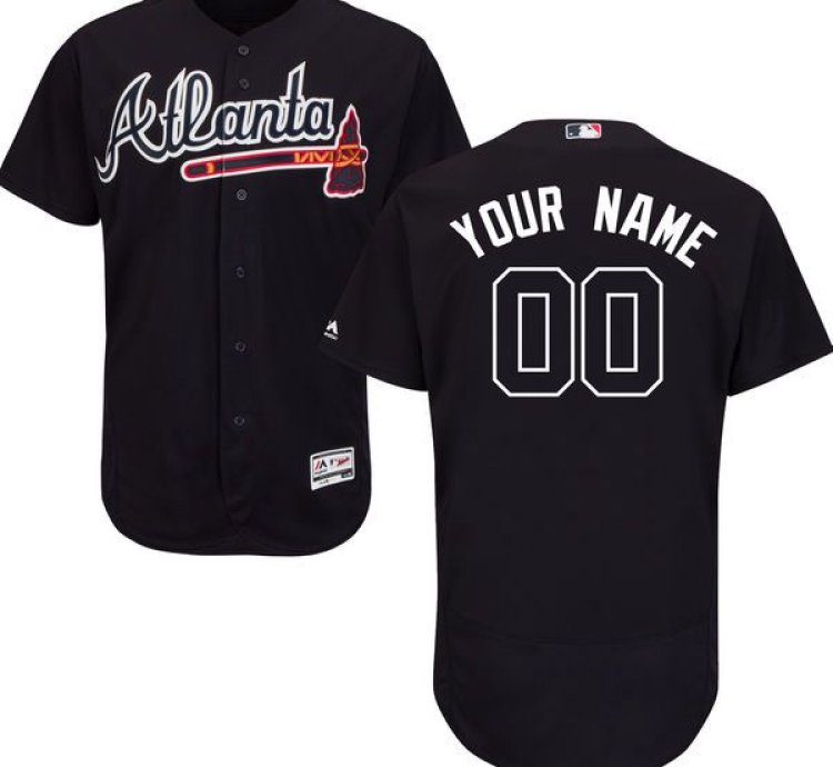 Atlanta Braves Navy Blue Customized Flexbase Majestic Mlb Collection Jersey