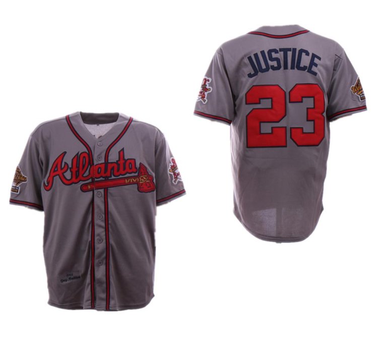 Atlanta Braves David Justice Gray 1995 Throwback Jersey
