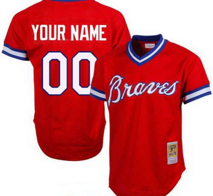 Atlanta Braves Red Mesh Batting Practice Throwback Majestic Cooperstown Collection Custom Baseball Jersey