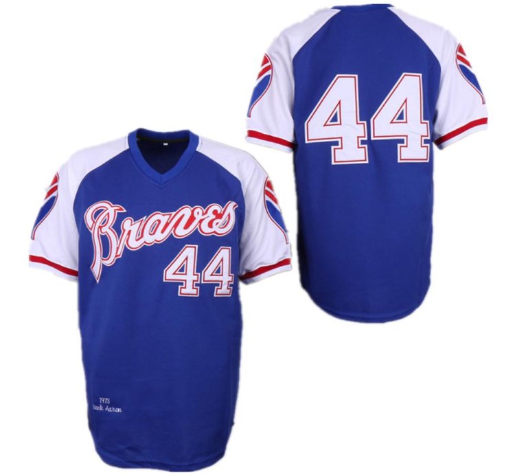 Atlanta Braves Hank Aaron Royal 1973 Throwback Pullover Jersey