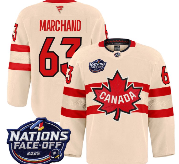Men Brad Marchand Jersey 63 Canada 4 Nations Face-off 2025 Pro Stitched Cream