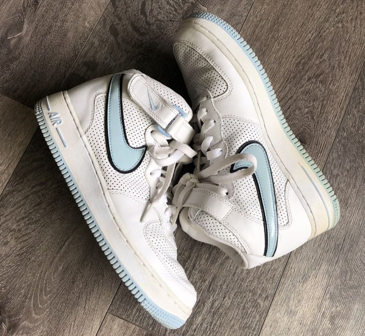 Vintage 2000s Nike Air Force 1 Mid Ice Blue White Shoes 8 5w