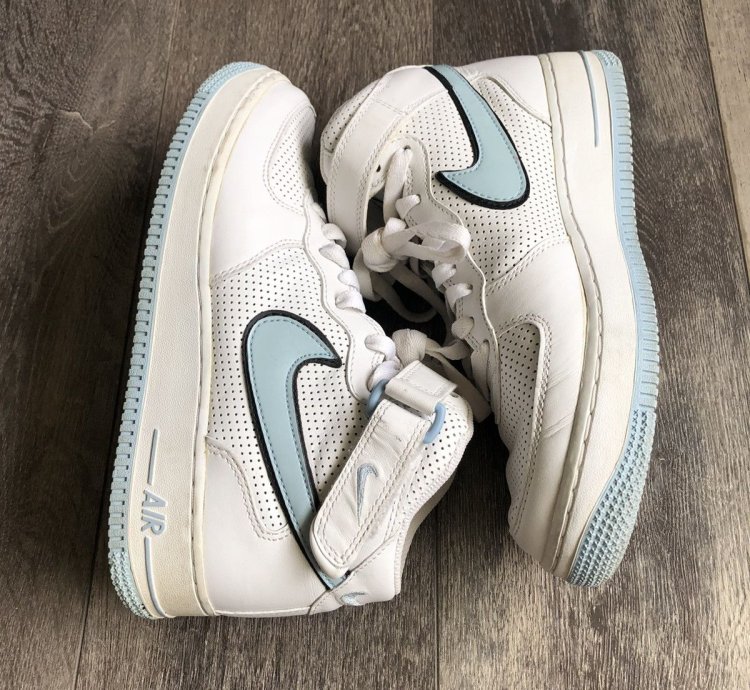 Vintage 2000s Nike Air Force 1 Mid Ice Blue White Shoes 8 5w