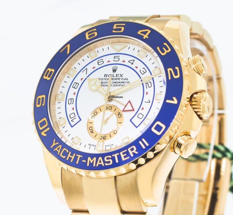 Rolex Yacht-master Ii 44mm Yellow Gold White Dial Blue Bezel 116688
