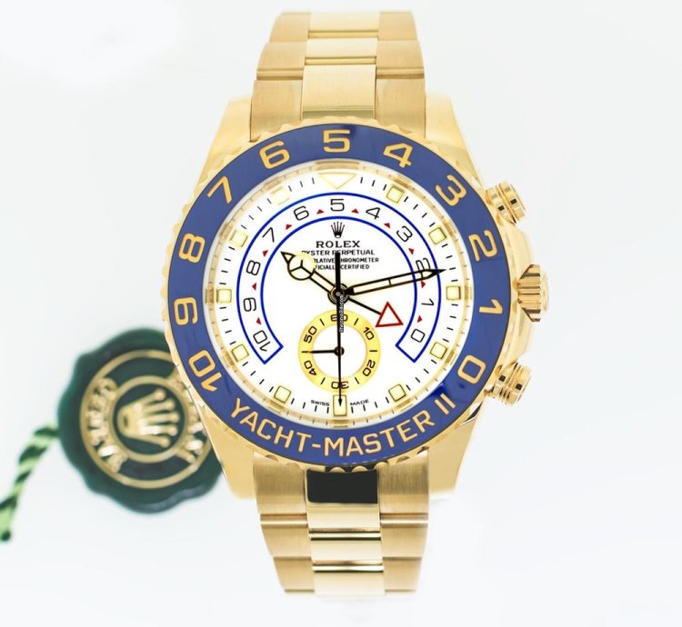 Rolex Yacht-master Ii 44mm Yellow Gold White Dial Blue Bezel 116688
