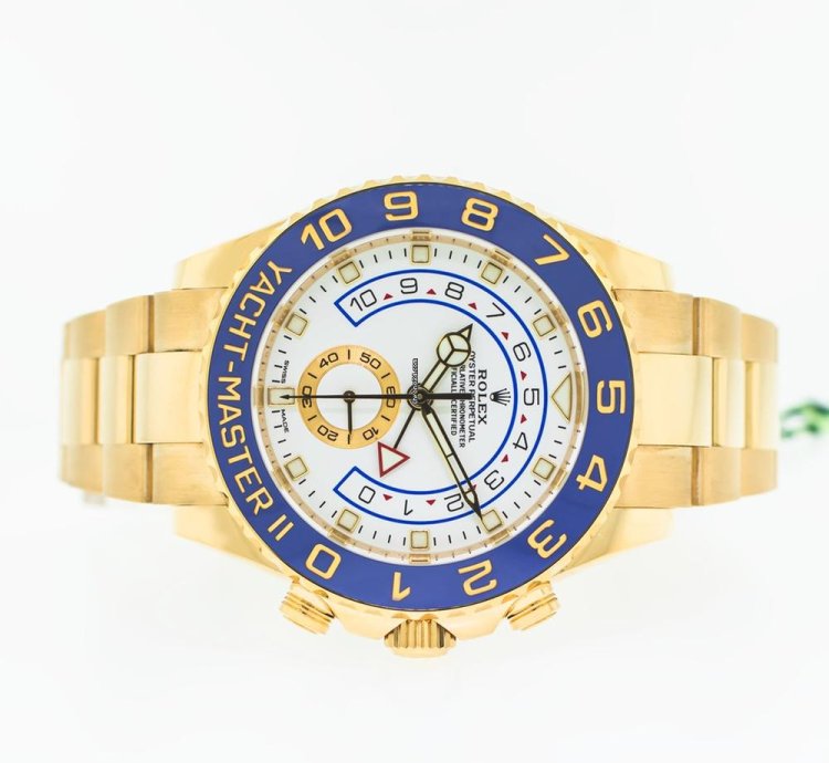 Rolex Yacht-master Ii 44mm Yellow Gold White Dial Blue Bezel 116688