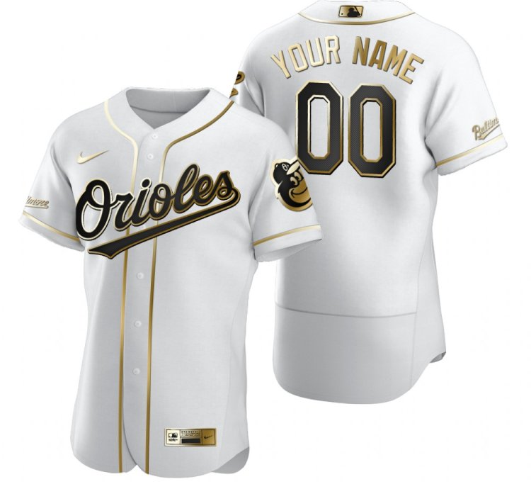 Baltimore Orioles Custom White Stitched Mlb Flex Base Golden Edition Jersey