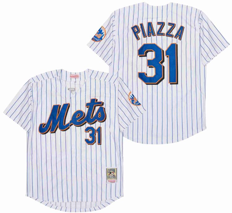 New York Mets 31 Mike Piazza Jersey Stitched White Pinstrap