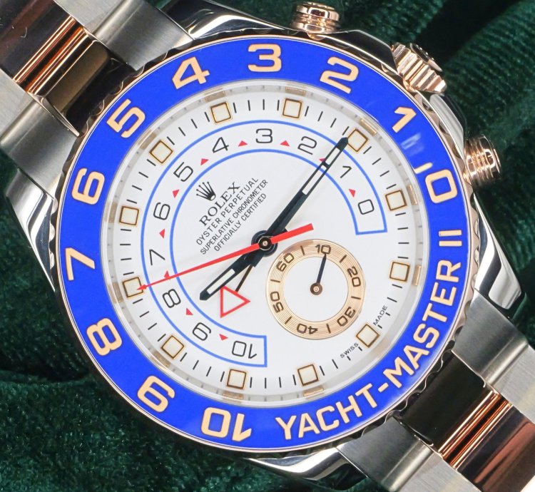 Rolex Yacht-master Ii Mint Complete Set Yacht-master Ii Two-tone White Dial Blue Bezel Rose Gold Steel 116681
