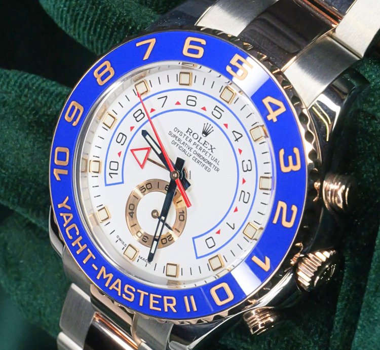 Rolex Yacht-master Ii Mint Complete Set Yacht-master Ii Two-tone White Dial Blue Bezel Rose Gold Steel 116681