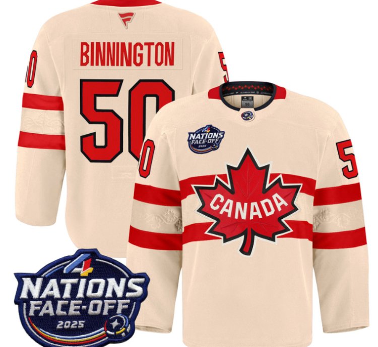Men Jordan Binnington Jersey 50 Canada 4 Nations Face-off 2025 Pro Cream