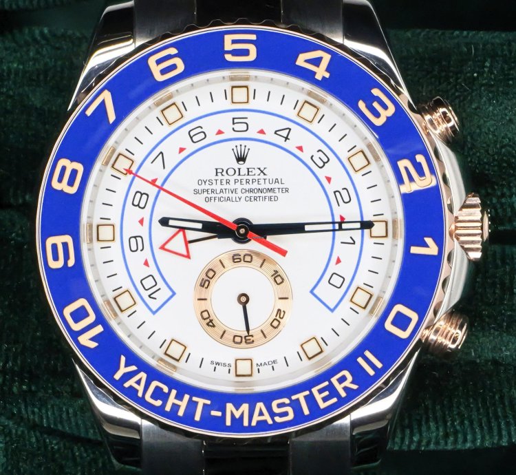Rolex Yacht-master Ii Mint Complete Set Yacht-master Ii Two-tone White Dial Blue Bezel Rose Gold Steel 116681