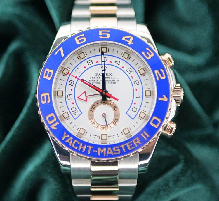 Rolex Yacht-master Ii Mint Complete Set Yacht-master Ii Two-tone White Dial Blue Bezel Rose Gold Steel 116681