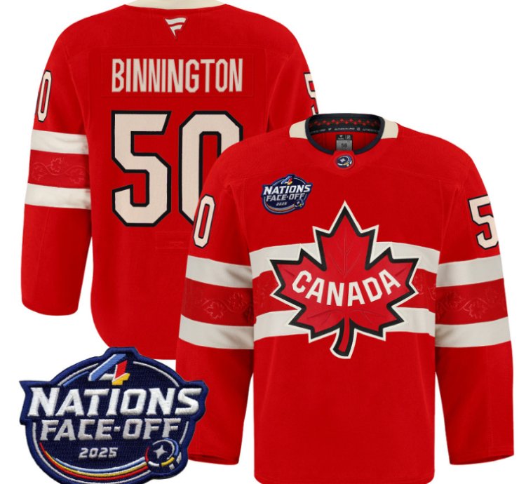 Men Jordan Binnington Jersey 50 Canada 4 Nations Face-off 2025 Pro Red